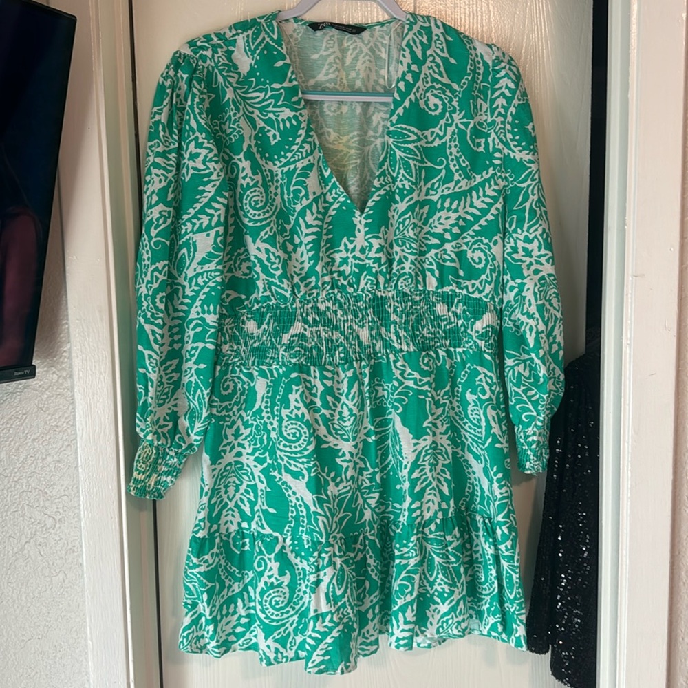 Zara Smocked Waist Ruffle Hem Mini Dress Size XL